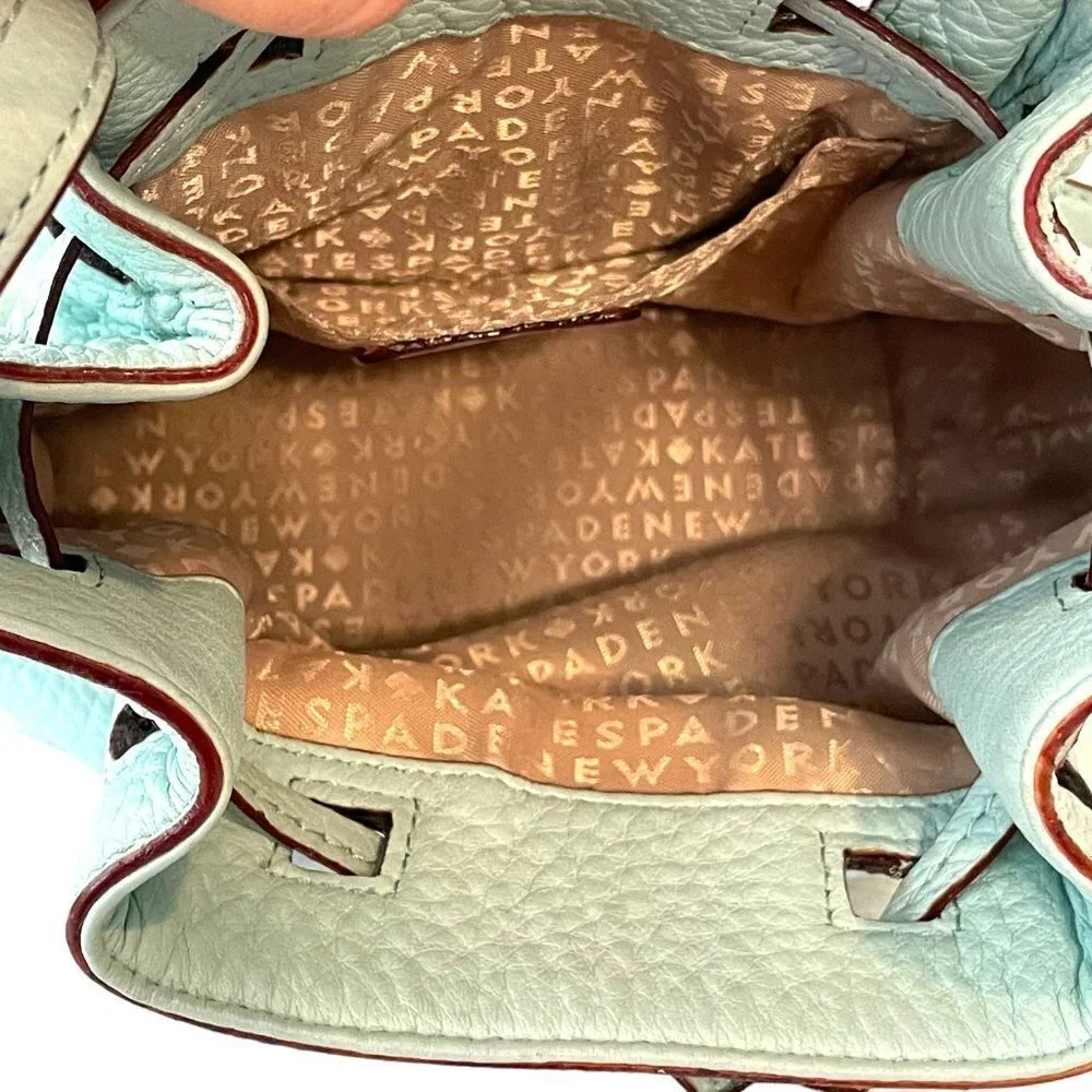Kate Spade Copper Drawstring Bucket Bag Small Crossbody Strap Lined Light Blue